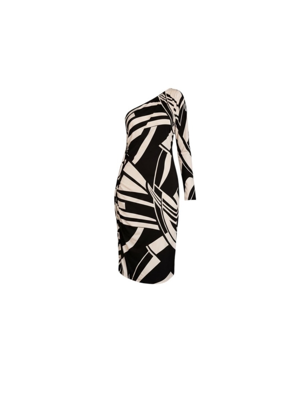 Cache Black & White Abstract One-Shoulder Dress
